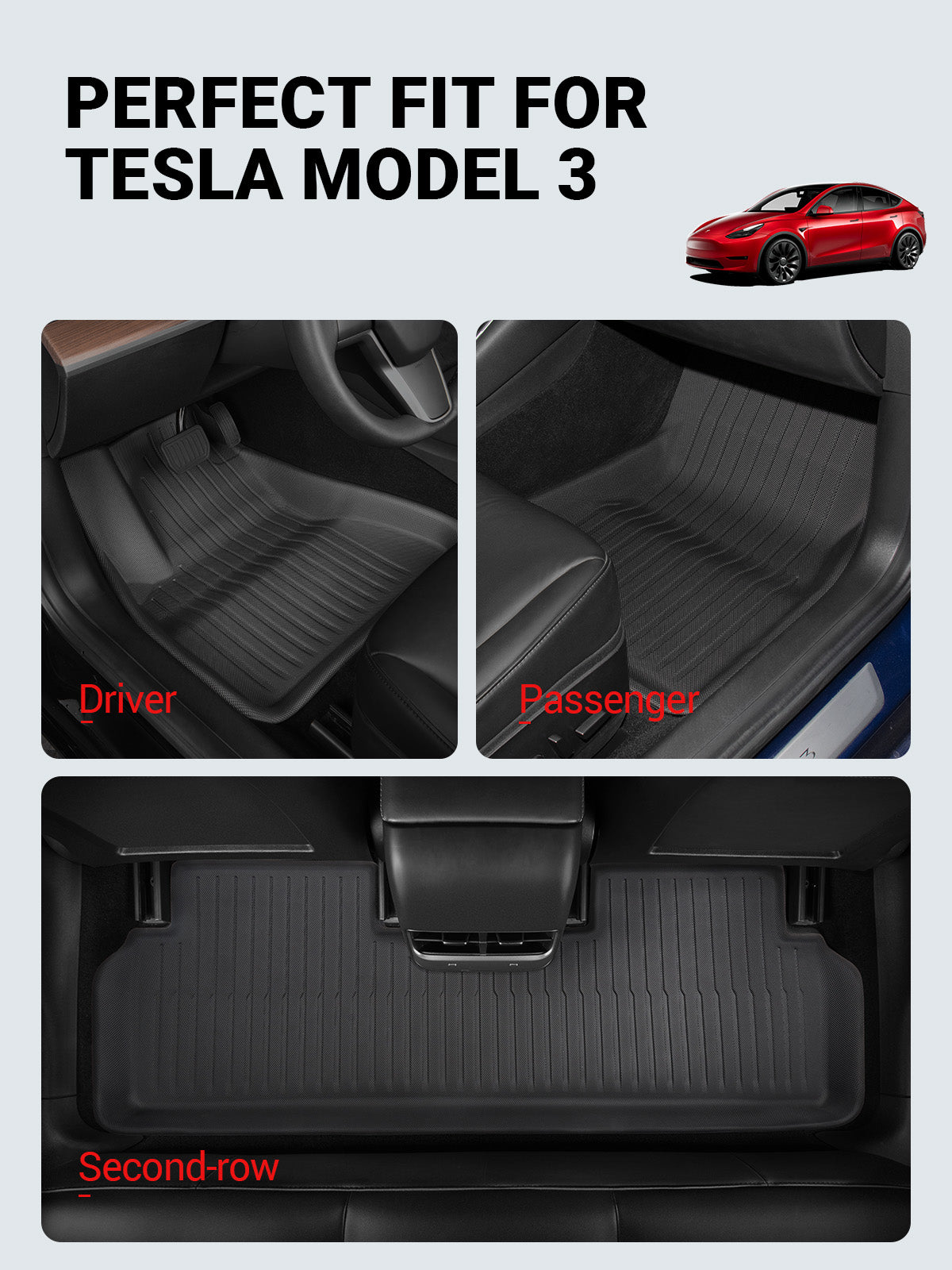 BASENOR 6PCS Tesla Model 3 Floor Mats 3D Full Set Interior Liners All-Weather Anti-Slip Waterproof Frunk & Rear Trunk Mat Accessories Compatible with Model 3 2022-2023 2021 - Image 3