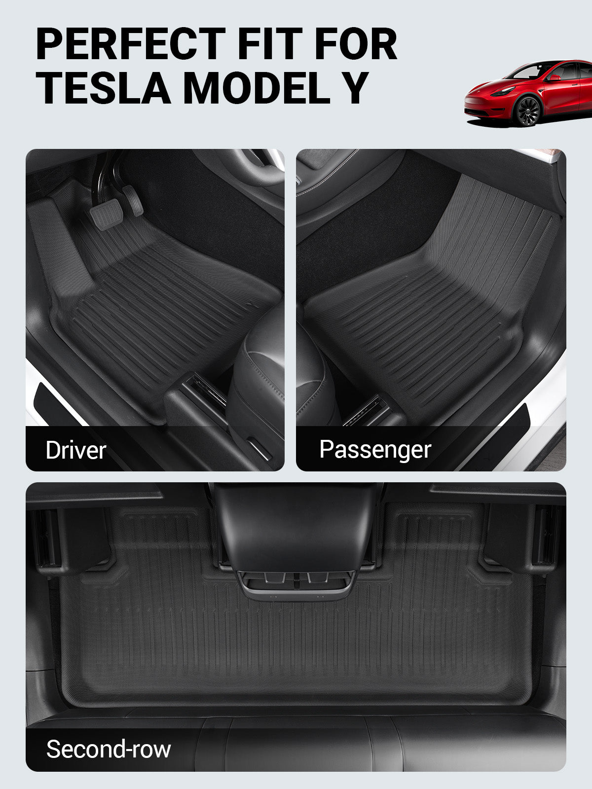 BASENOR 8PCS Tesla Model Y Floor Mats 3D Full Set Interior Liners All-Weather Anti-Slip Waterproof Frunk & Rear Trunk Mat Accessories for 5-Seat Model Y 2023 2022 2021 2020 - Image 3
