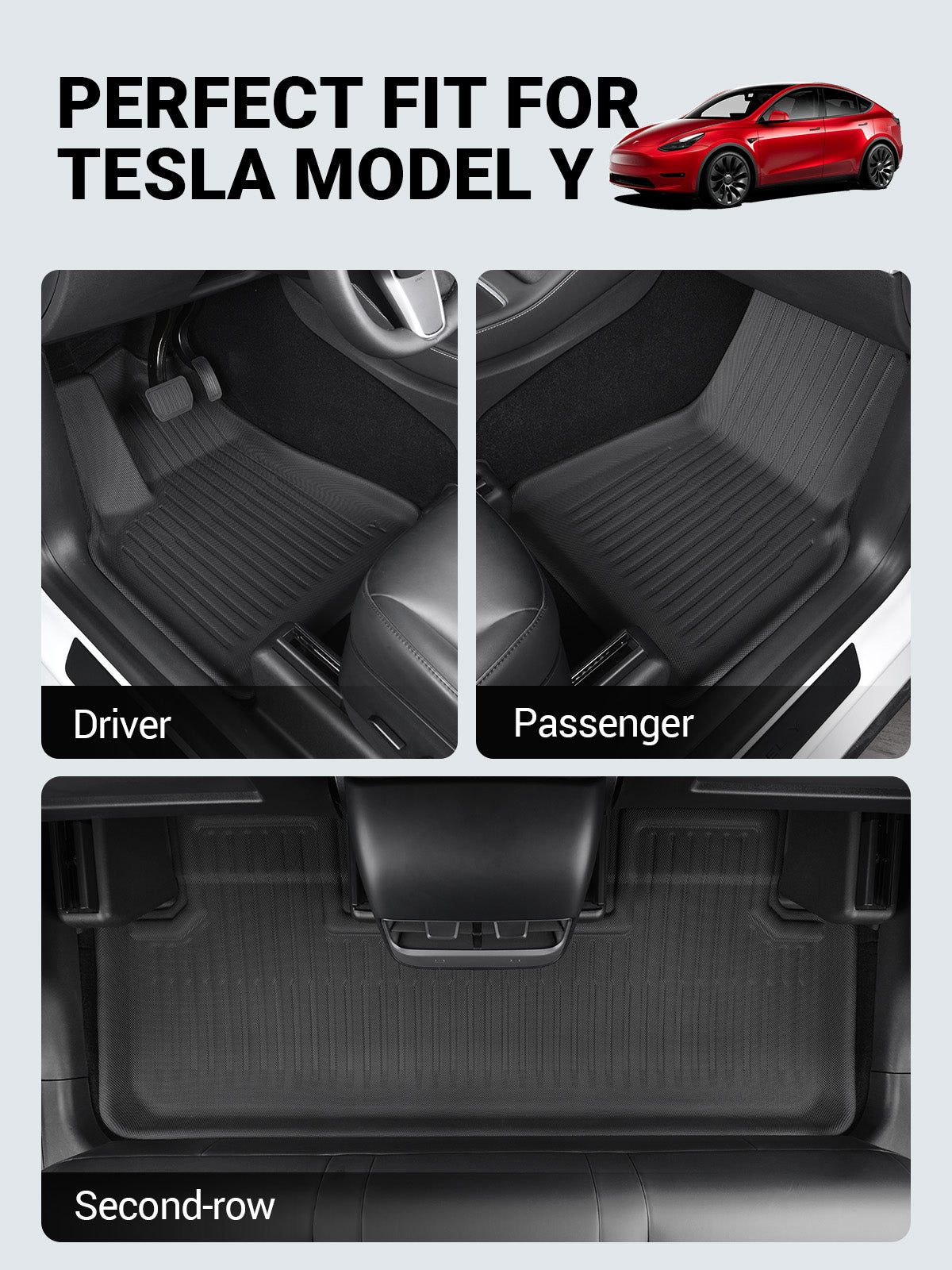 BASENOR 9PCS Tesla Model Y Floor Mats 3D Full Set Interior Liners All-Weather Anti-Slip Waterproof Trunk Mat Second Row Seats Back Cover Protector Mat Accessories - Image 2