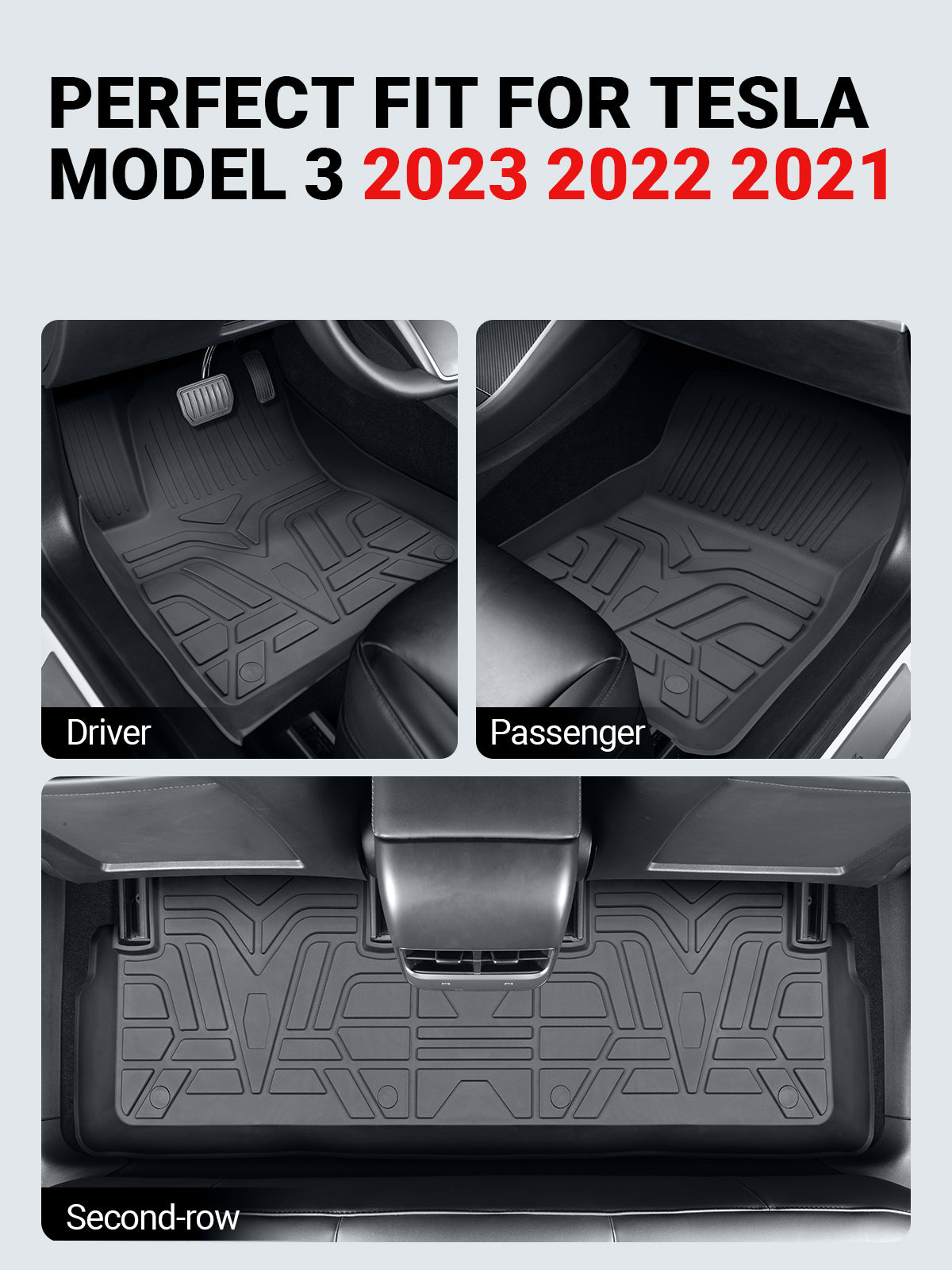 BASENOR Floor Mat TPE Full Set Mats for 2021 2022 2023 Tesla Model 3 - Image 3