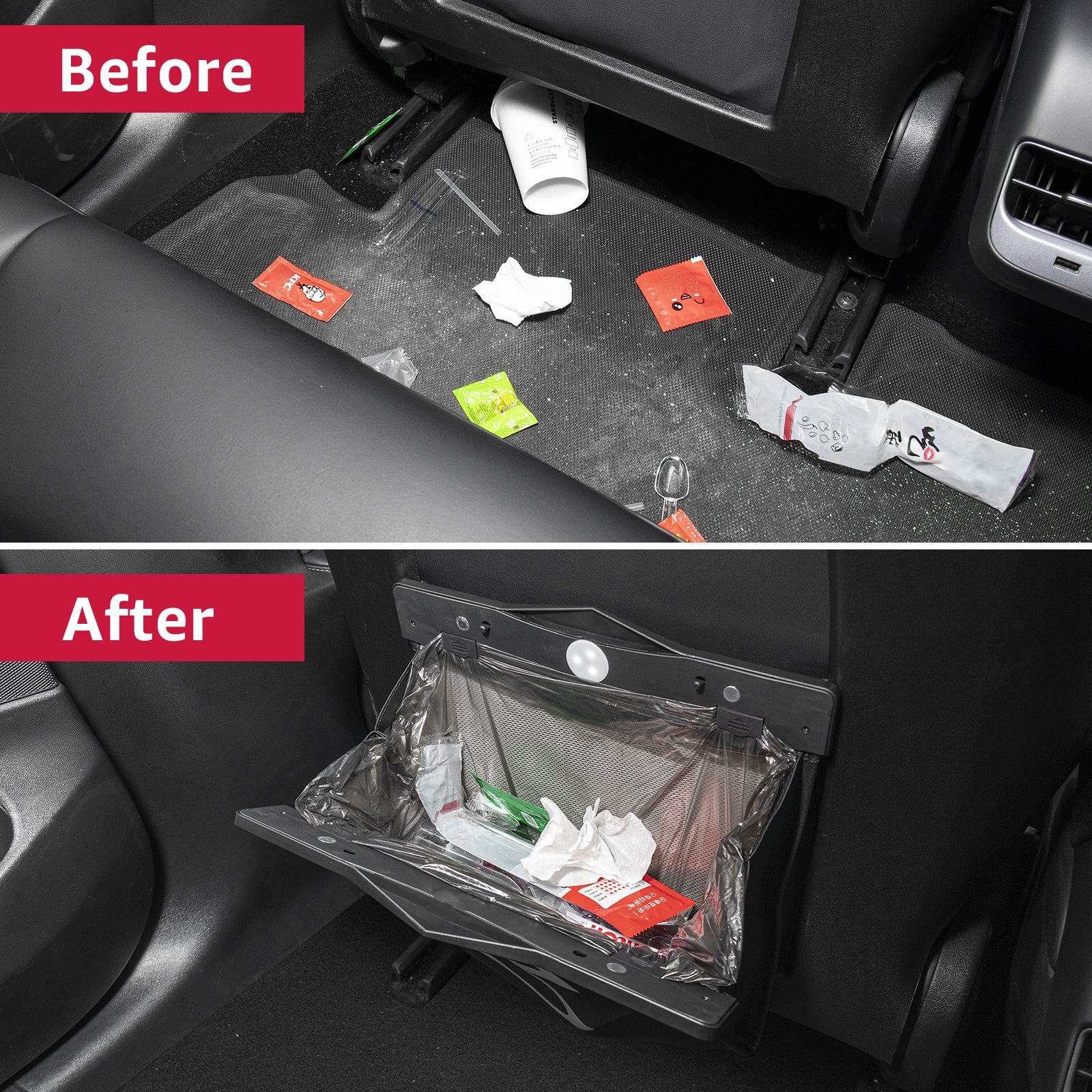 BASENOR PU Leather Garbage Bin with LED light for 2016-2023 Tesla Model 3 - Image 3