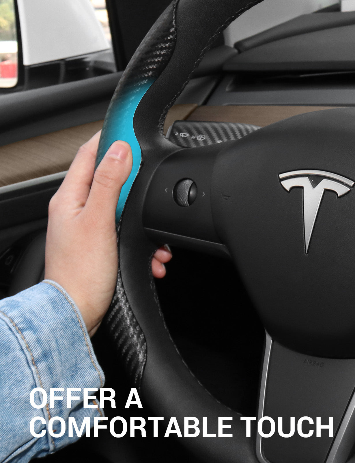 BASENOR Tesla Model 3 Model Y Steering Wheel Cover Steering Wheel Wrap Protector Anti-Slip Interior Accessories - Image 3