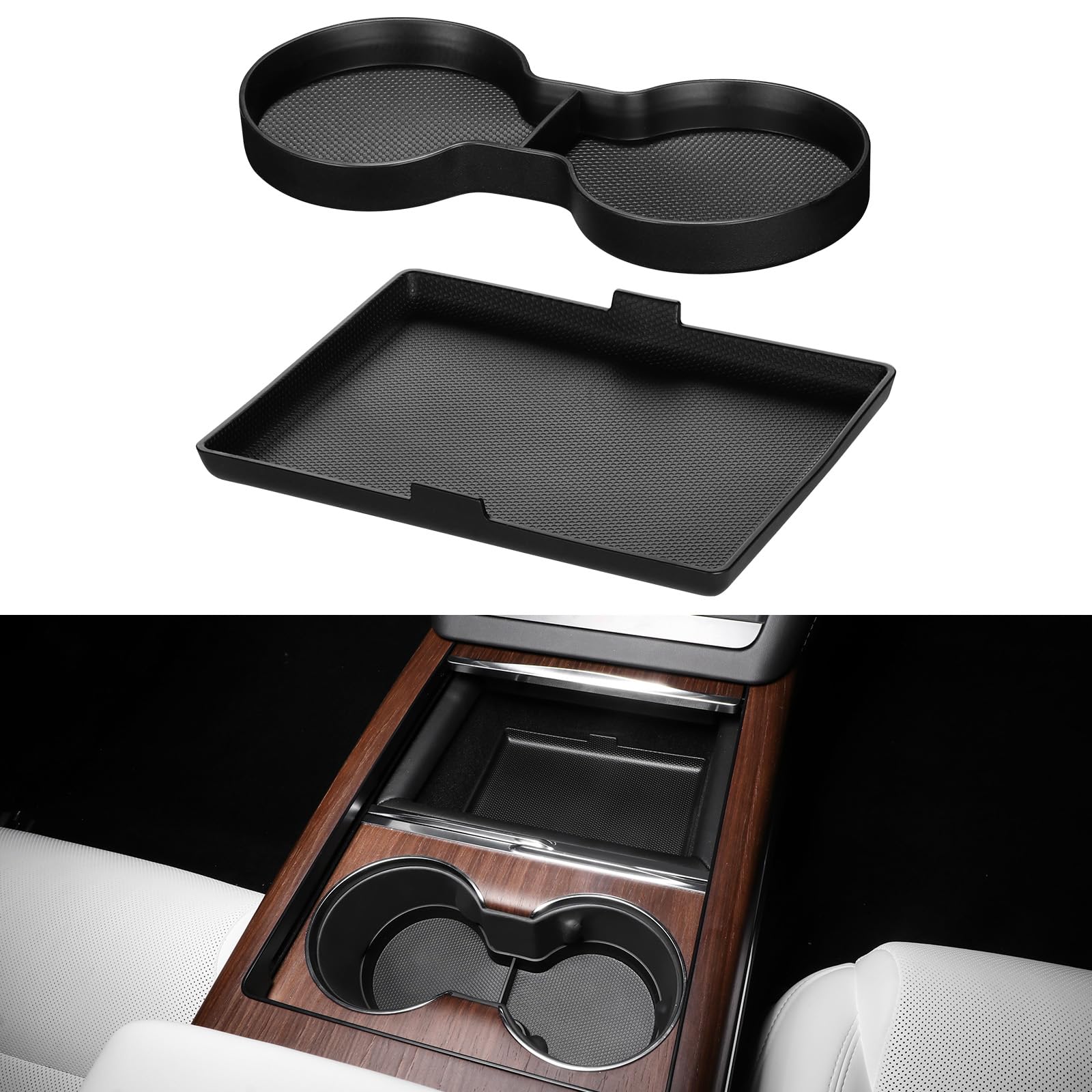BASENOR Tesla Model S Model S Plaid Model X Model X Plaid Center Console Storage Organizer Box Tray Pad TPE Cup Holder Insert Mat for Tesla Interior Accessories 2024 2023 2022 (2 PCS)