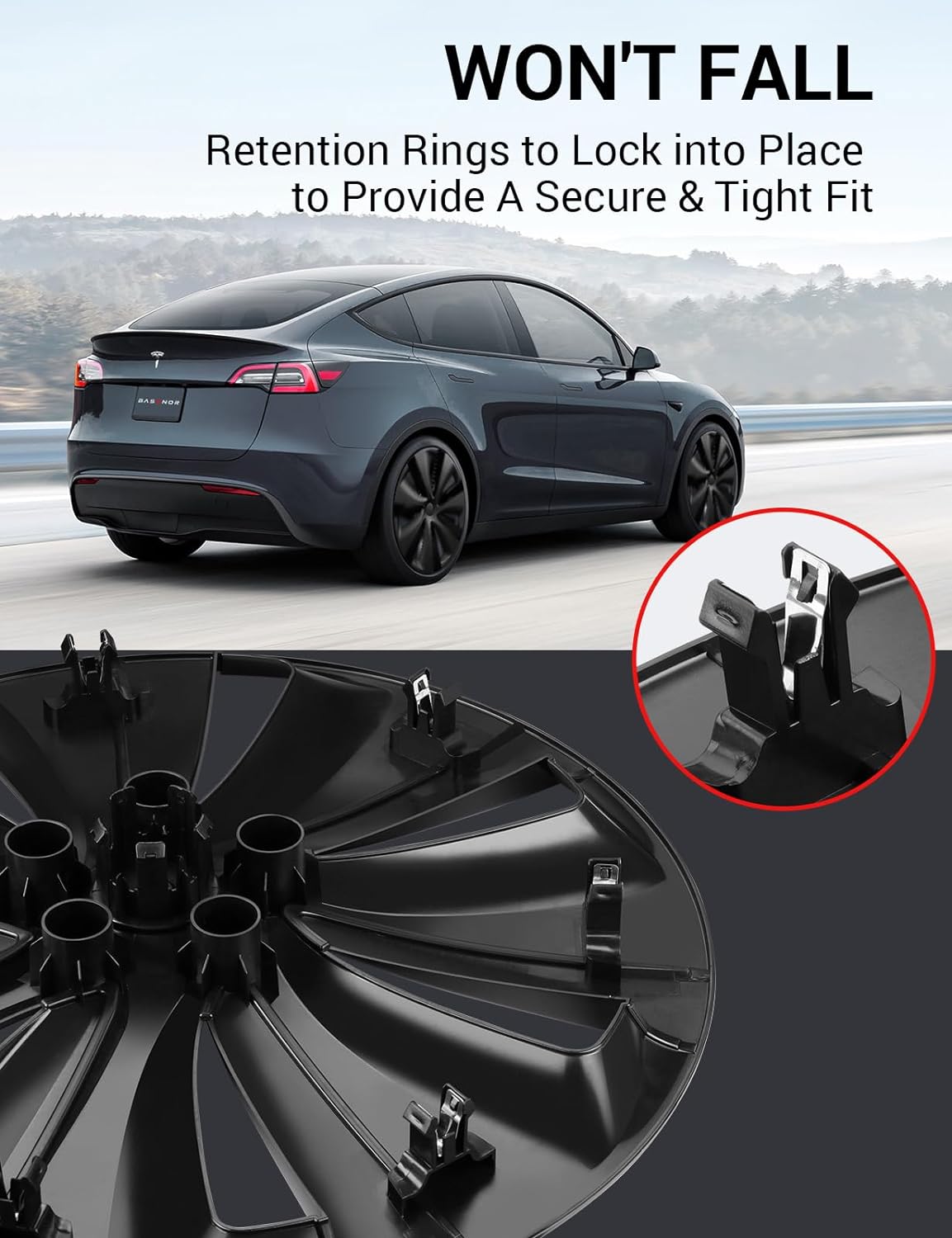 BASENOR Tesla Model Y Hubcaps 19 Inch Wheel Cover OEM Rim Protectors Replacement Cover Matte Black Hubcaps Exterior Accessories Set of 4 - Image 8