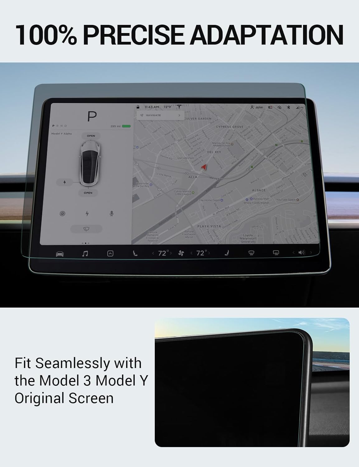 BASENOR Tesla Model Y Model 3 Screen Protector Matte Center Control Tempered Glass Touchscreen Protector 9H Anti Fingerprint Anti-Glare Interior Accessories Gen 2 (Not Suitable for 2024 Model 3) - Image 5