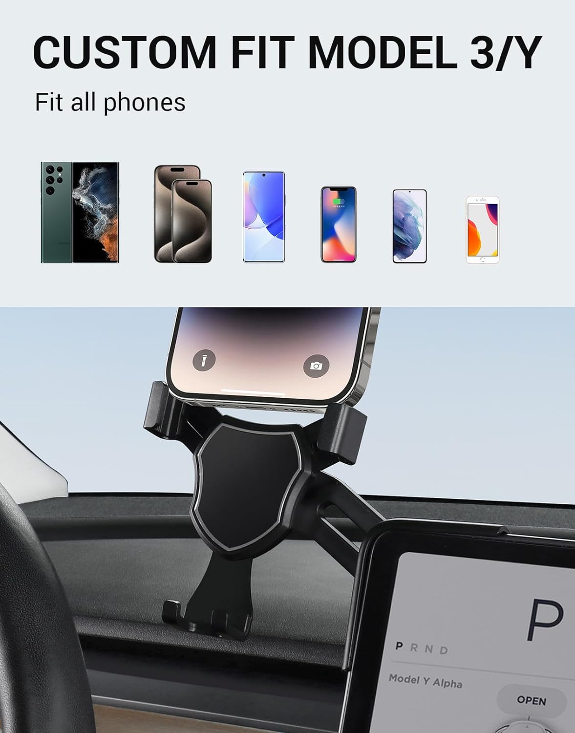 BASENOR Tesla Phone Mount Holder Model 3 Model Y Strong Adhesion 360° Adjustable Cell Phone Stand Tesla Interior Accessories Fit for All iPhone & Most Android (Not Fit 2024 Model 3) - Image 3