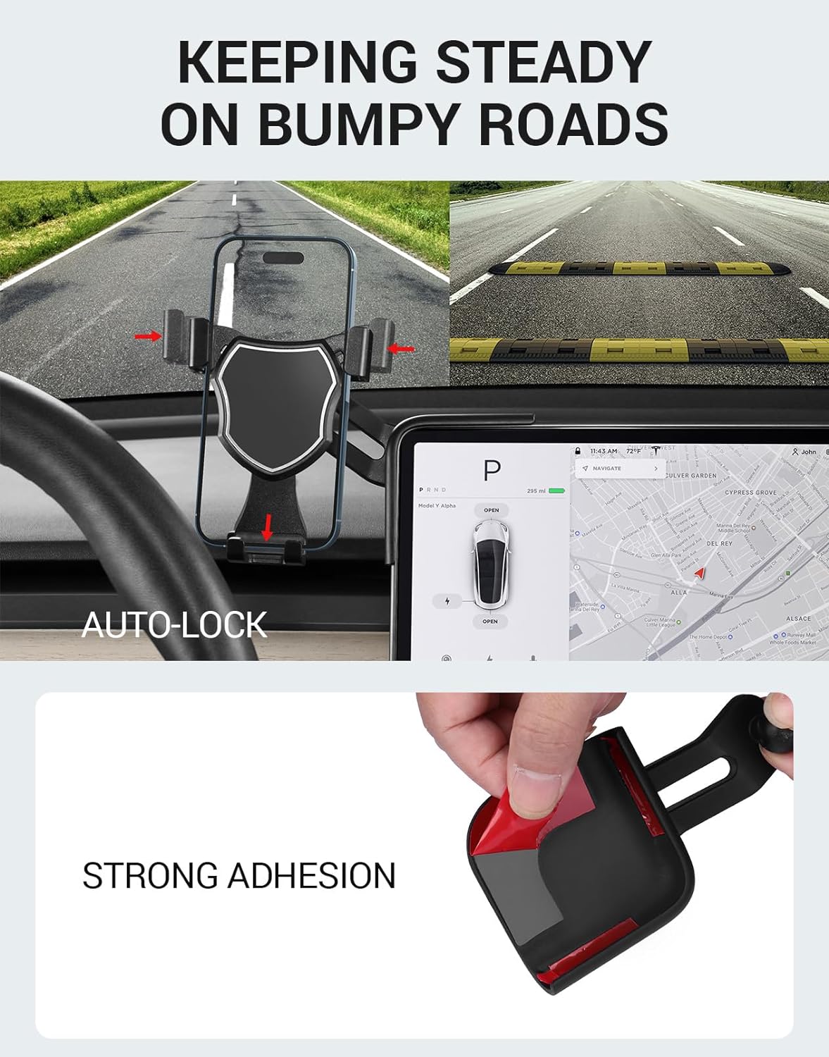 BASENOR Tesla Phone Mount Holder Model 3 Model Y Strong Adhesion 360° Adjustable Cell Phone Stand Tesla Interior Accessories Fit for All iPhone & Most Android (Not Fit 2024 Model 3) - Image 8