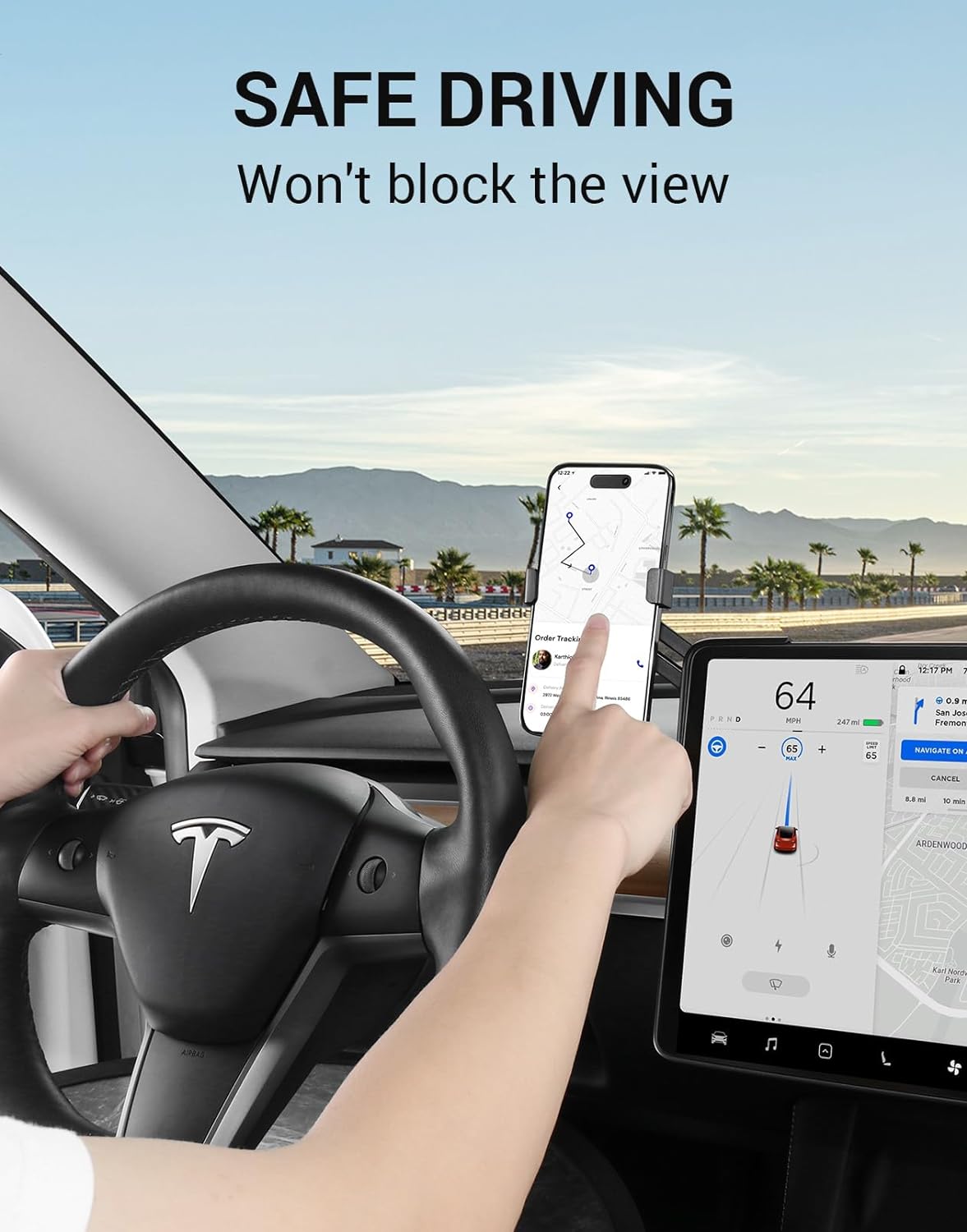 BASENOR Tesla Phone Mount Holder Model 3 Model Y Strong Adhesion 360° Adjustable Cell Phone Stand Tesla Interior Accessories Fit for All iPhone & Most Android (Not Fit 2024 Model 3) - Image 9