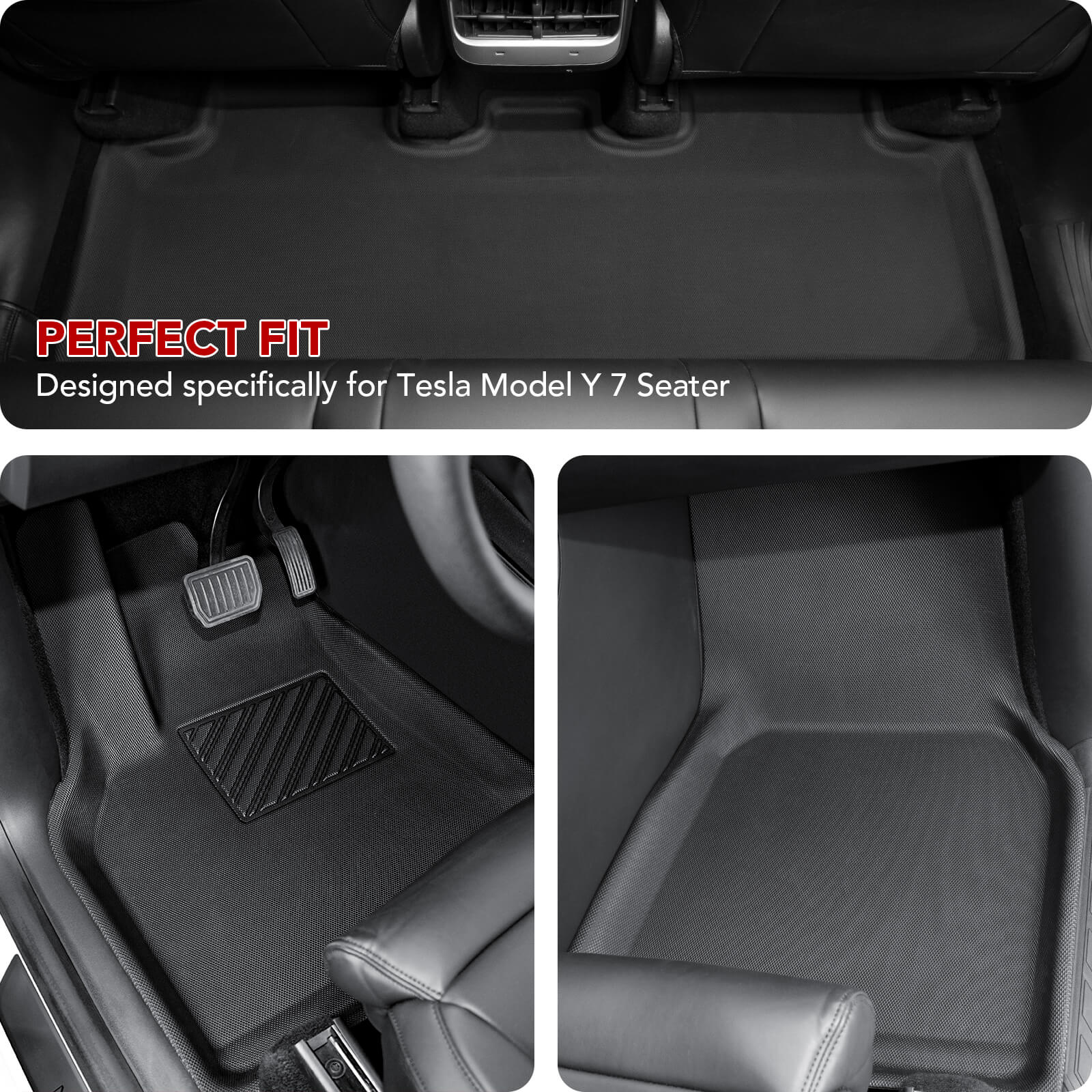 Floor Mats 3D Full Set (for 7 Seater) for Tesla Model Y - Image 3