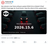 Tesla Software 2026.15.6 Spotted in South Korea on Model X Plaid