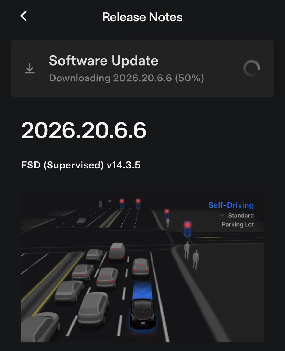 Tesla FSD v14.3.5 rolling out in 2026.20.6.6