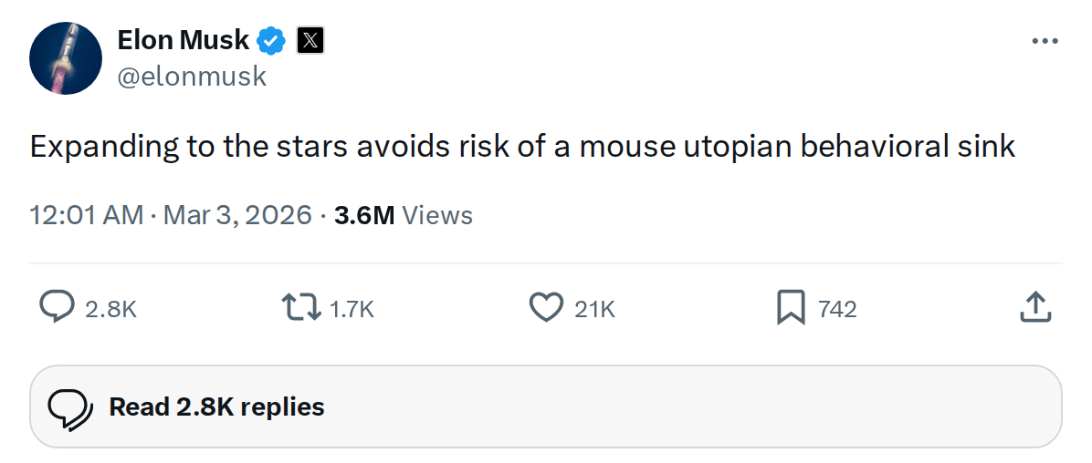 Musk: Space Expansion Is Humanity's Shield Against Civilizational Collapse