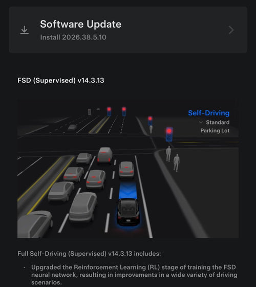 Tesla FSD v14.3.13 Rolls Out in 2026.38.5.10 — What to Check