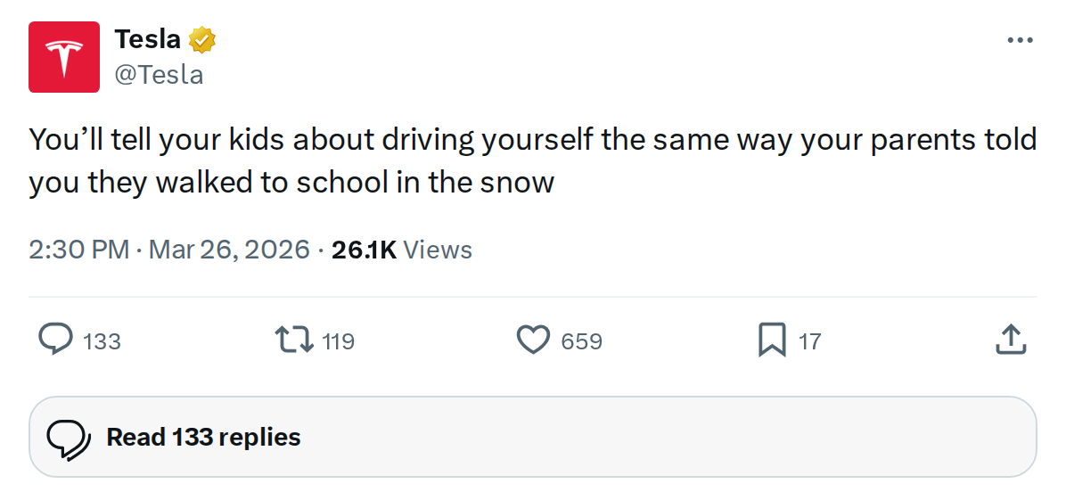 Tesla: Manual Driving Will Be a Story You Tell Your Kids