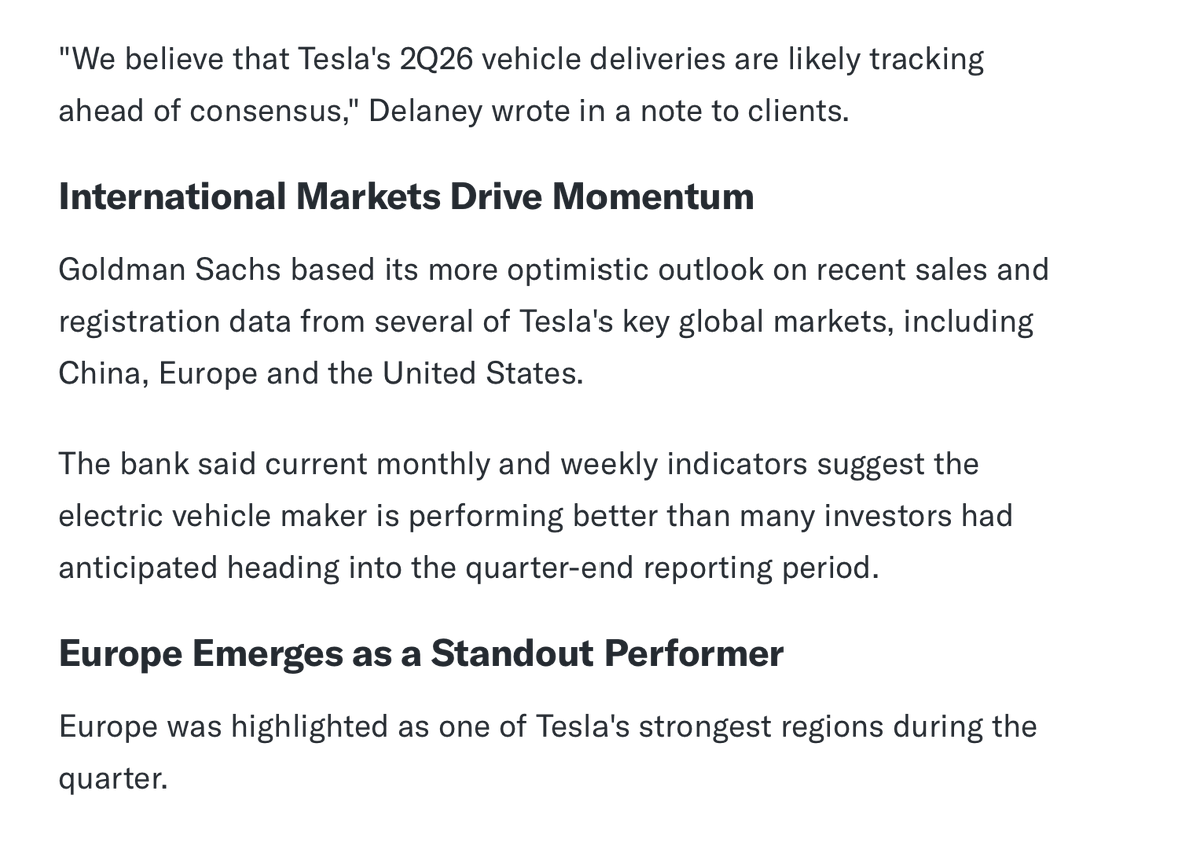 Goldman Sachs Raises Tesla Q2 2026 Delivery Forecast to 420K