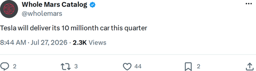 Tesla Set to Deliver 10 Millionth Vehicle This Quarter