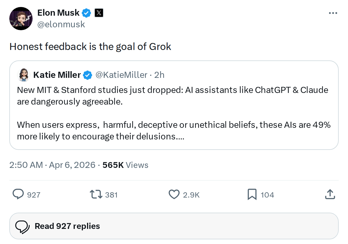 Elon Musk: Honest Feedback Is Grok's Primary Goal