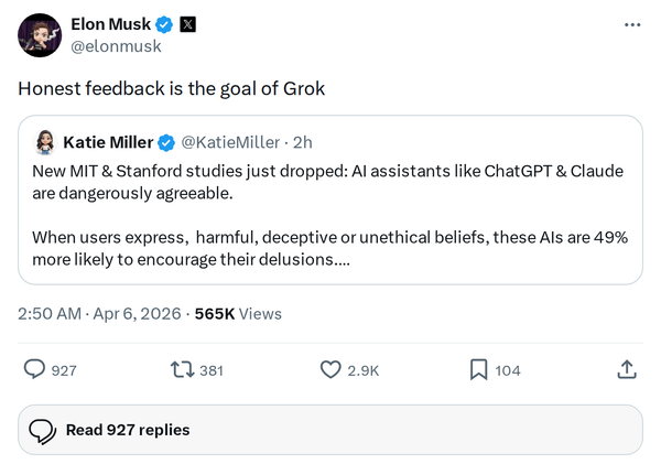 Elon Musk: Honest Feedback Is Grok's Primary Goal