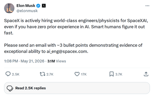 SpaceX Is Hiring Engineers for Its AI Division — No AI Experience Required