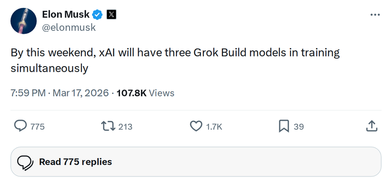 xAI to Run Three Grok Models in Training at Once This Week