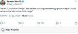 Tesla CFO Sets Long-Term Energy Margin Target at Mid-to-Low 20s