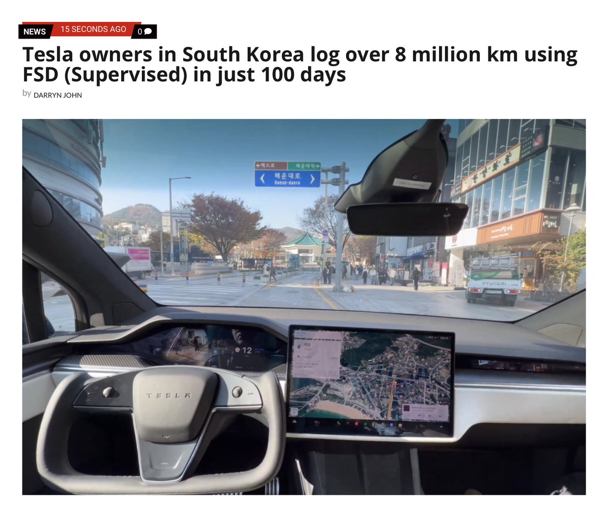 Tesla FSD Hits 5 Million Miles in South Korea in Just 100 Days