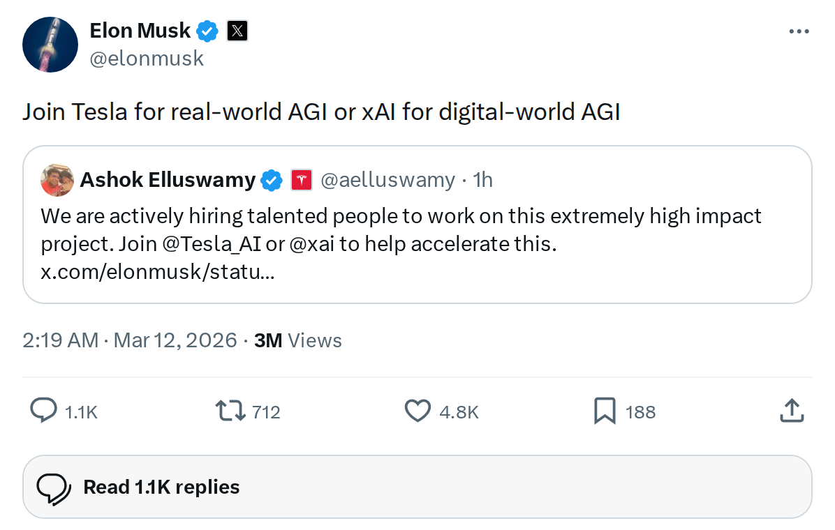 Musk Recruits for AGI at Tesla & xAI: What It Means for Owners