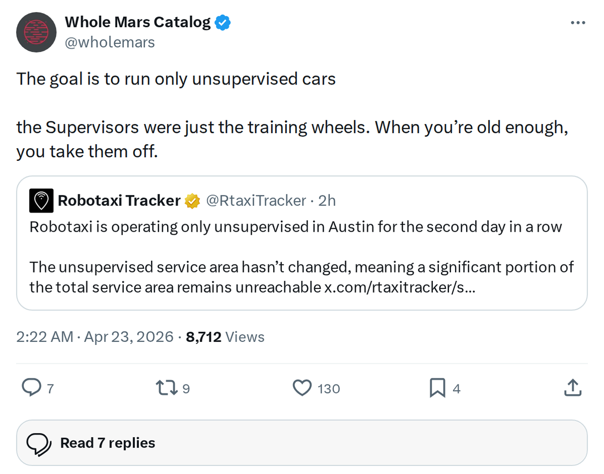 Tesla's Endgame: Fully Unsupervised FSD and No Human Backup