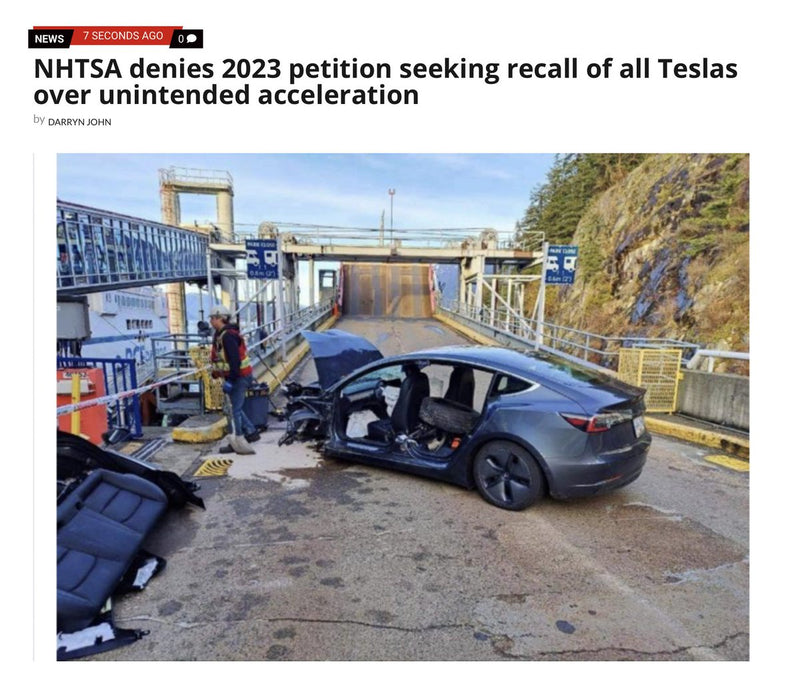 NHTSA Denies Tesla Unintended Acceleration Recall Petition