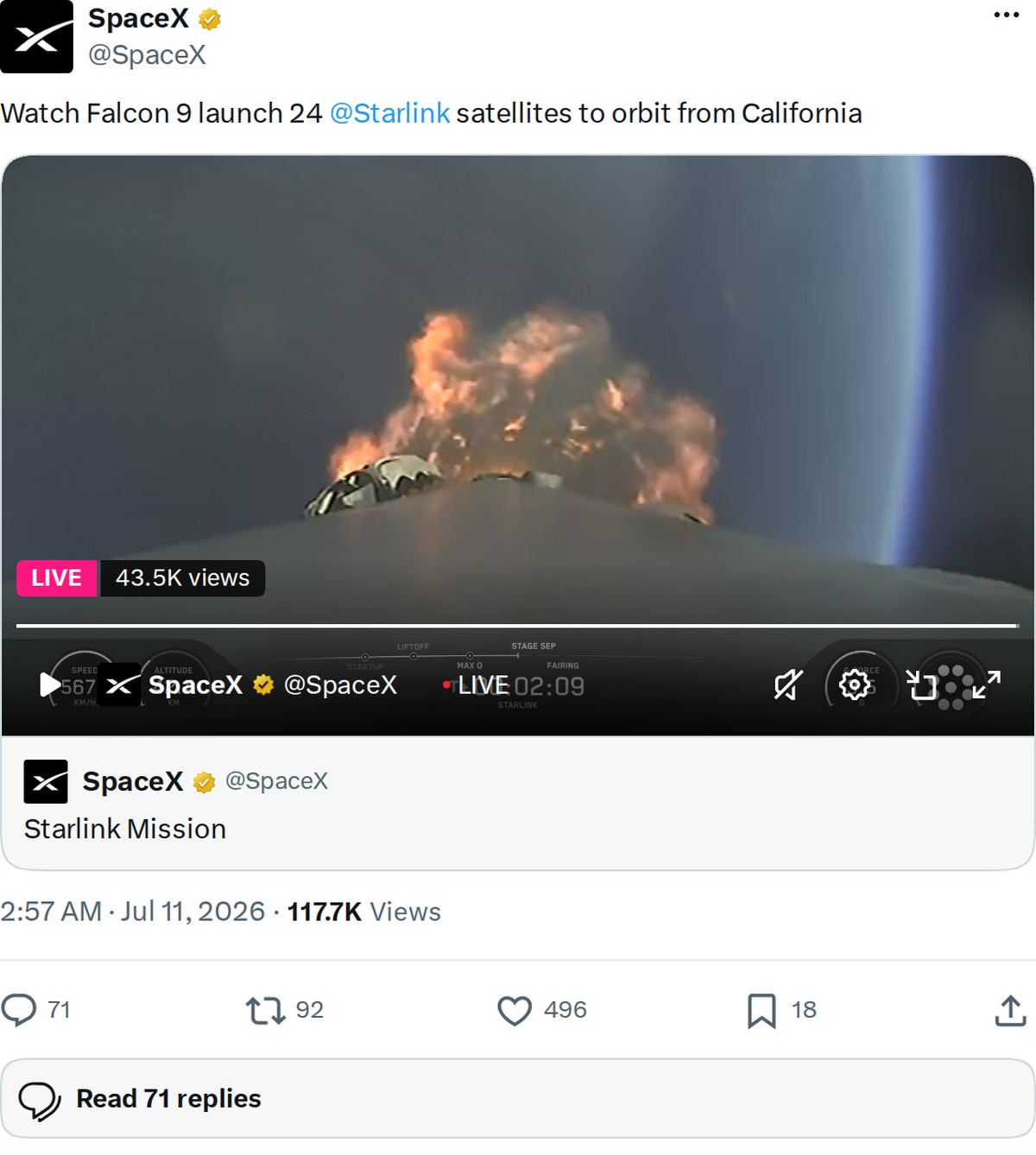 SpaceX Launches 24 Starlink Satellites from California