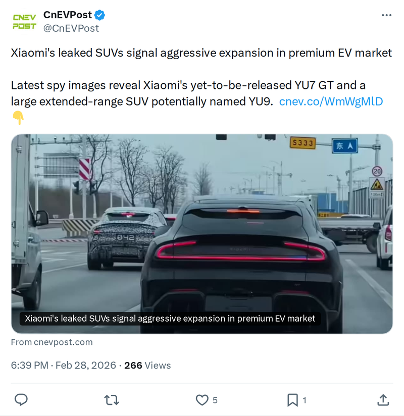 Xiaomi YU7 GT & YU9 Leaked: 990 HP SUV and 1,500 km EREV Incoming