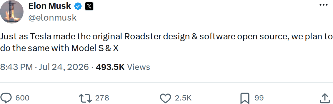Musk: Tesla to Open Source Model S & X Design and Software