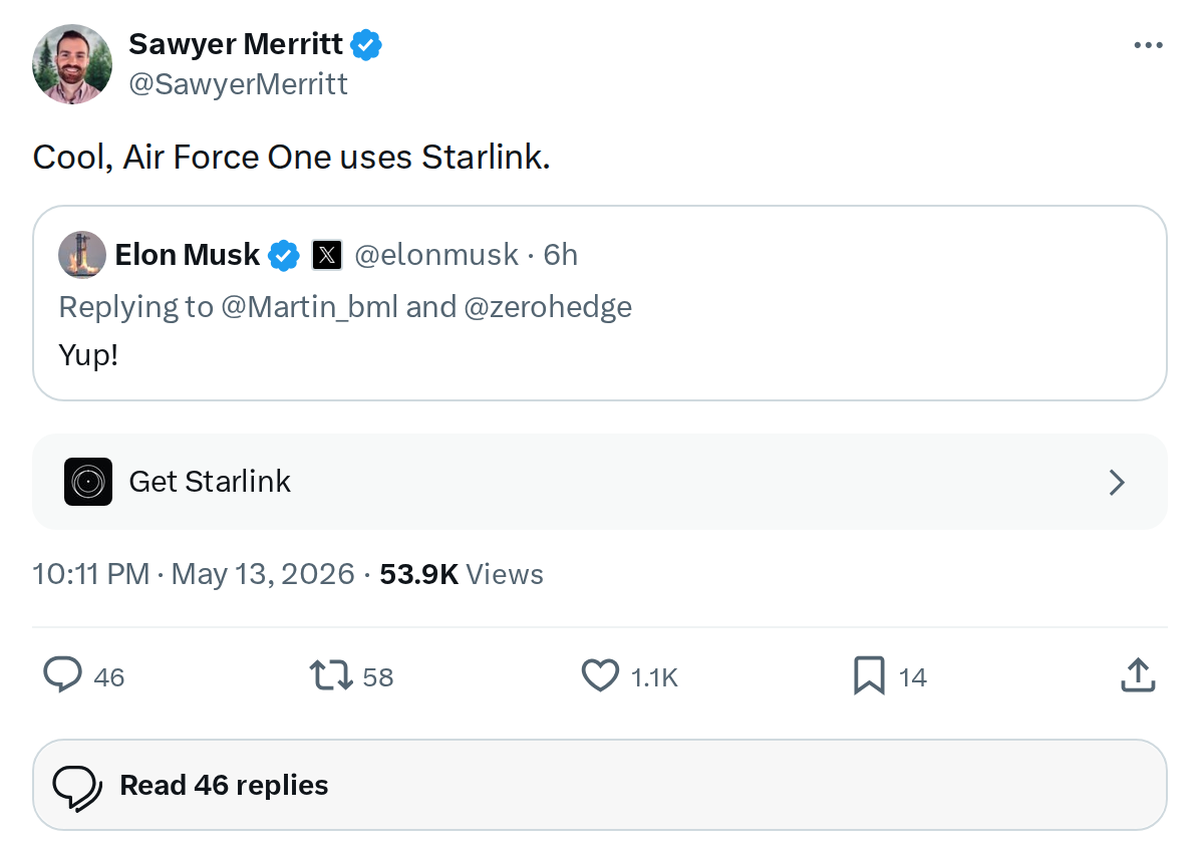 Air Force One Is Flying on Starlink Internet