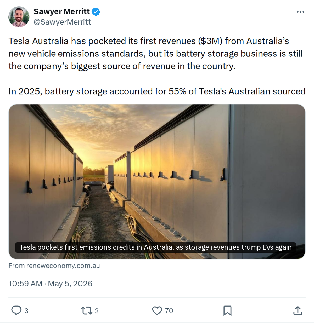 Tesla Australia: Battery Storage Now 55% of Revenue in 2025