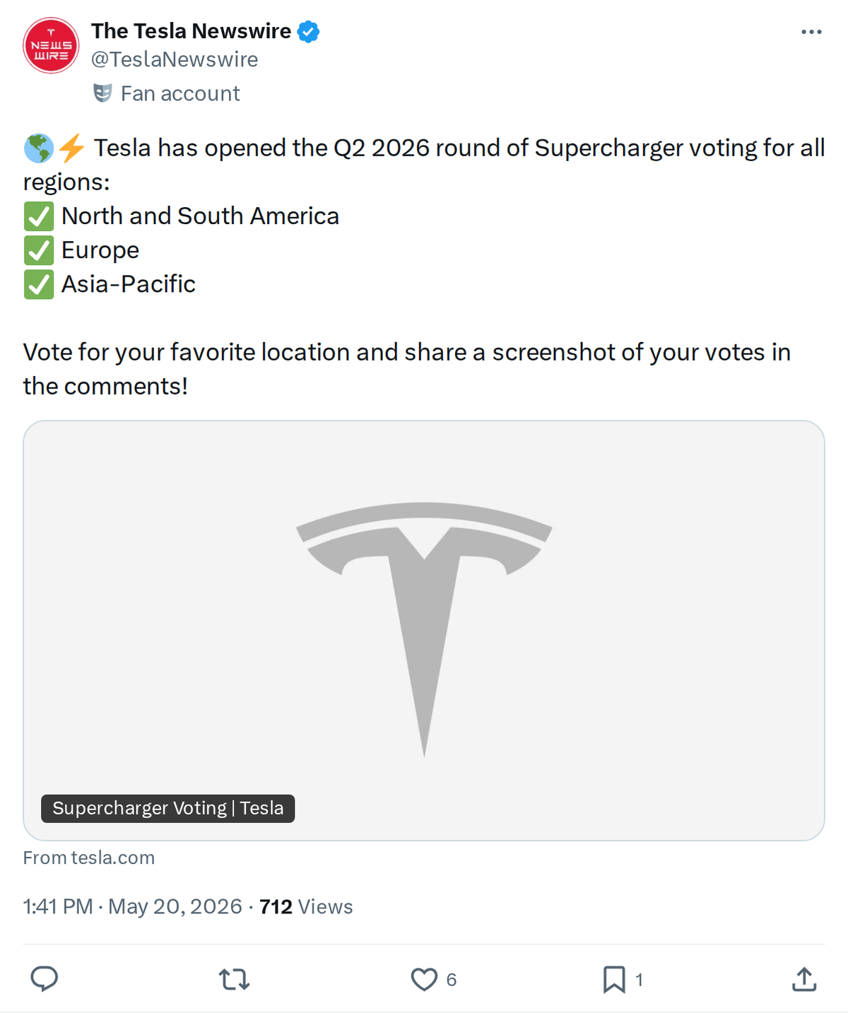 Tesla Q2 2026 Supercharger Voting Is Open: How to Cast Your Votes