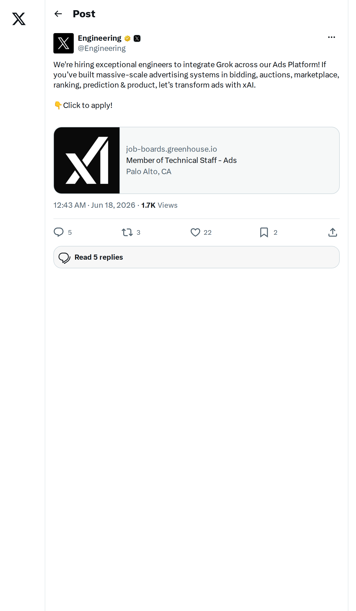 xAI Is Hiring Engineers to Bring Grok Into X's Ad Platform