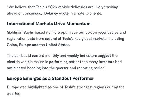 Goldman Sachs Raises Tesla Q2 2026 Delivery Forecast to 420K