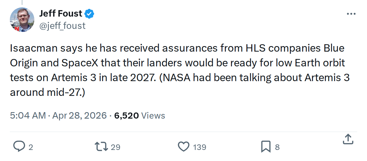 SpaceX Starship HLS Confirmed for Artemis 3 Tests by Late 2027