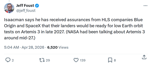 SpaceX Starship HLS Confirmed for Artemis 3 Tests by Late 2027