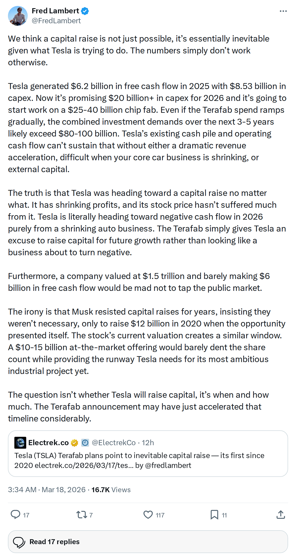 Tesla Capital Raise 'Essentially Inevitable': The Numbers Explained