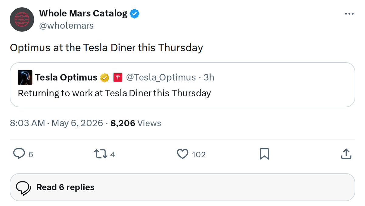 Tesla Optimus Returning to the Hollywood Diner This Thursday