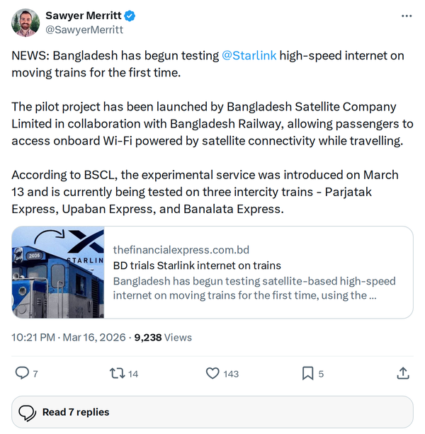Starlink Goes Live on Bangladesh Trains: Speeds, Routes & What's Next