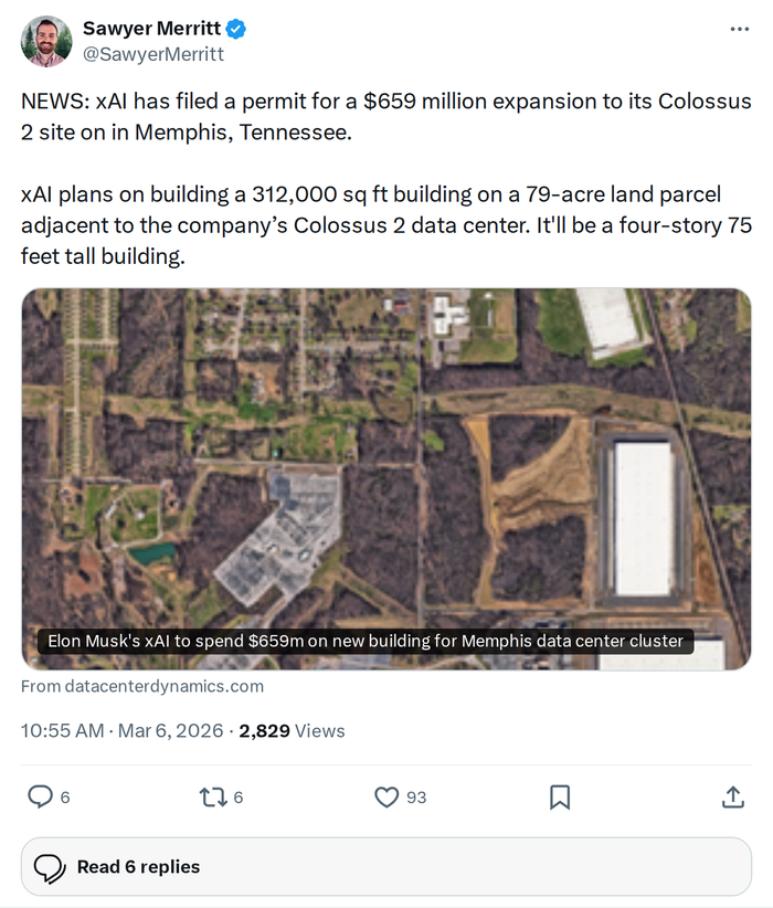 xAI Files $659M Permit to Expand Colossus 2 in Memphis