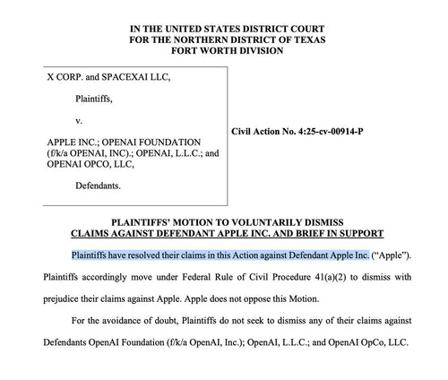 xAI and X Corp Drop Apple From Antitrust Lawsuit