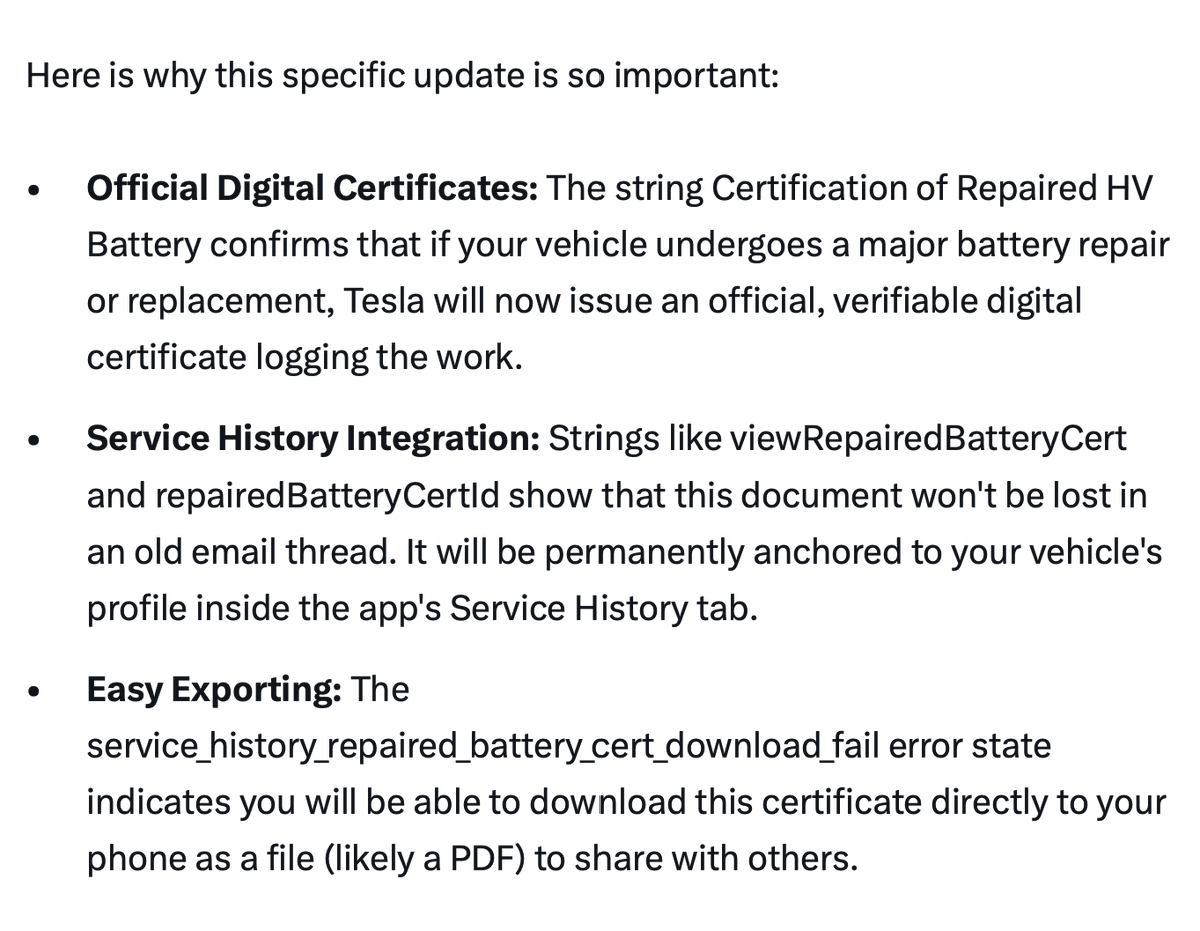 Tesla Adding In-App Battery Certificates for Repairs and Replacements