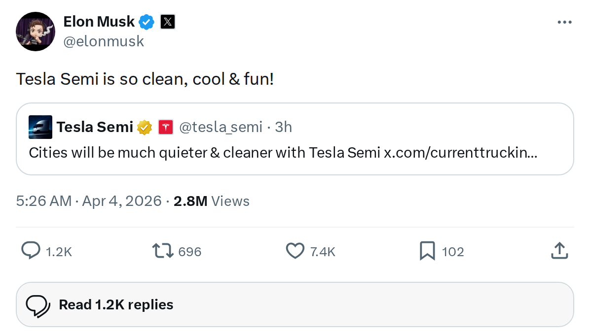 Tesla Semi Is 'Clean, Cool & Fun' — Elon's Take on Mass Production