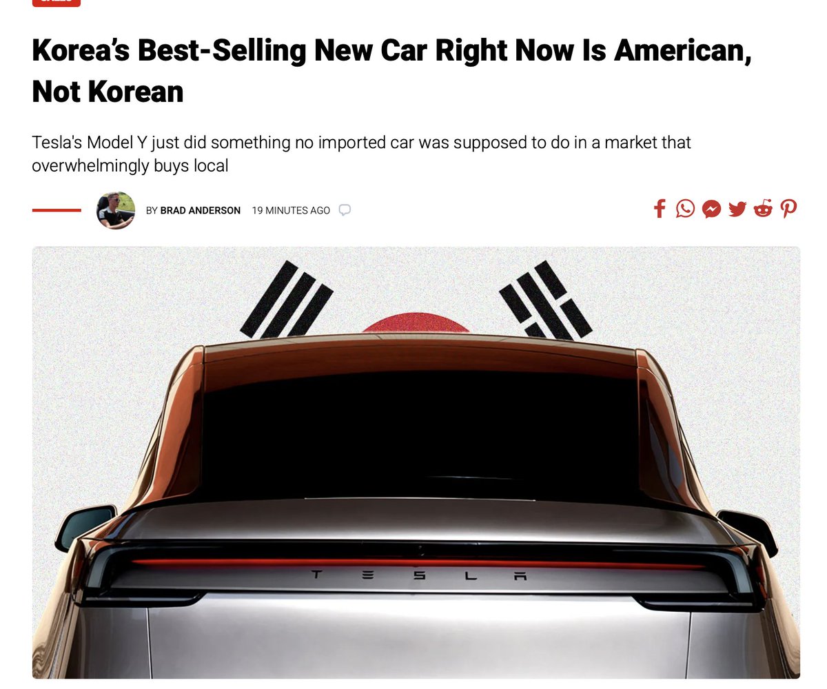 Tesla Model Y Is Now South Korea's Best-Selling Car