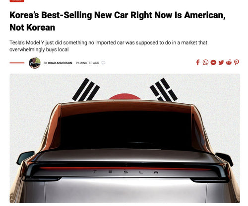 Tesla Model Y Is Now South Korea's Best-Selling Car
