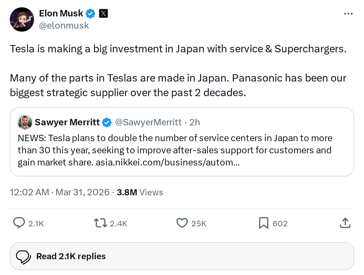 Tesla's Big Japan Investment: Superchargers, Service & Supply Chain