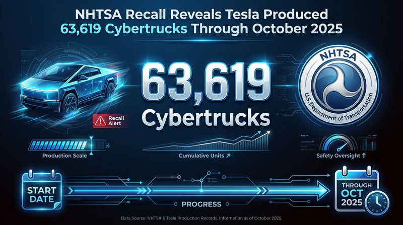 NHTSA Recall Reveals Tesla Produced 63,619 Cybertrucks Through October 2025